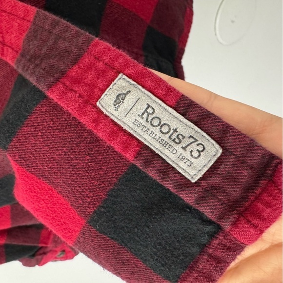Roots Buffalo Plaid Flannel Shirt Womens S Black Red Check Long Sleeve Button Up - Picture 6 of 11